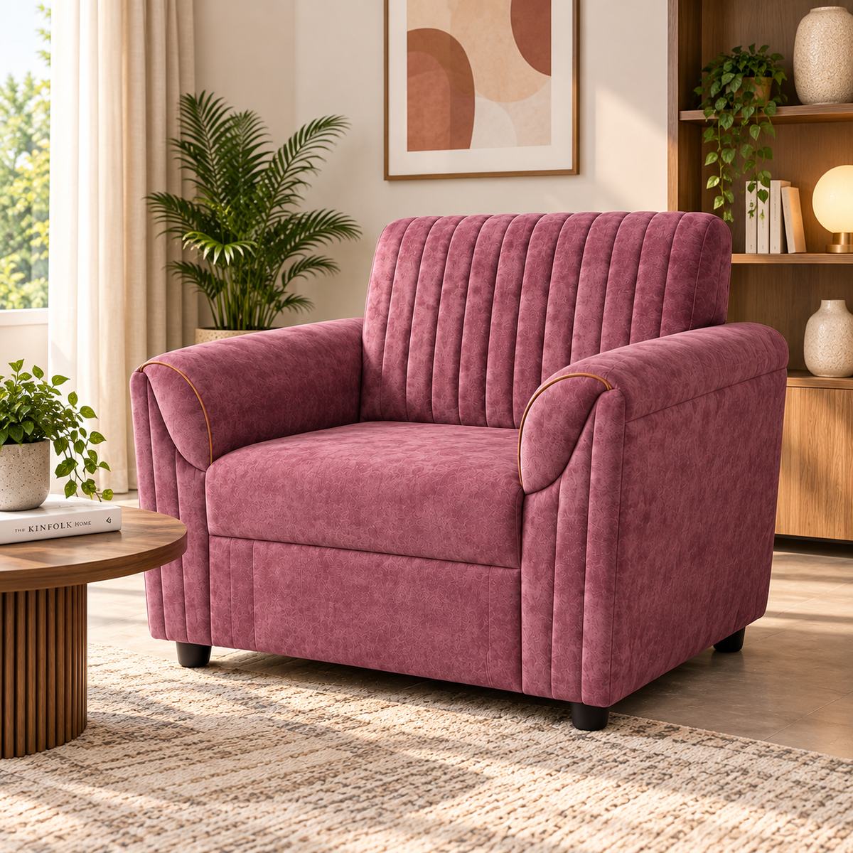 Modern Vertical Channel Tufted Armchair – Upholstered Accent Lounge Chair
