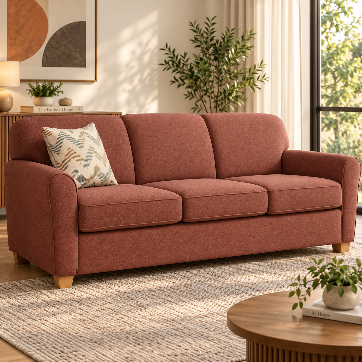 Modern 3 Seater Sofa for Living Room | Fabric Upholstered Sofa