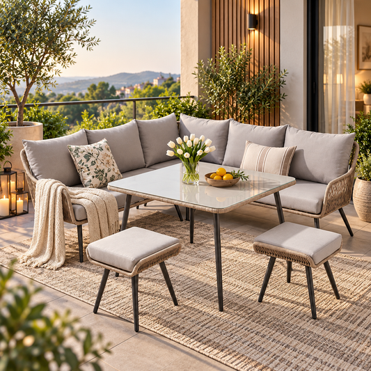 Outdoor Patio Conversation Set | Sectional Sofa, Coffee Table & Ottomans