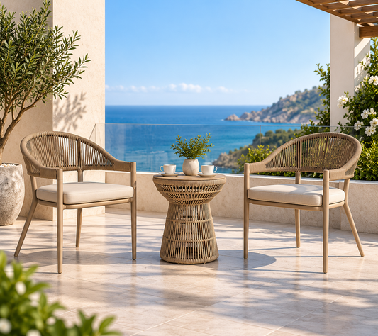 3-Piece Woven Patio Bistro Set with 2 Cushioned Chairs & Side Table