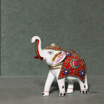 Metal White Jewellery Elephant Figurine 5" — Handcrafted Embellished Showpiece