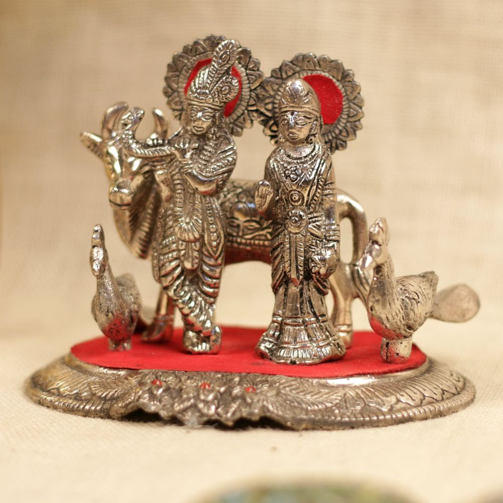 Metal Radha Krishna with Kamdhenu