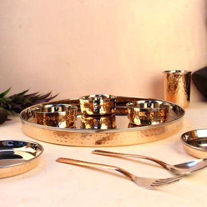 Copper Thali Set of 9 – Traditional Handcrafted Dining Set