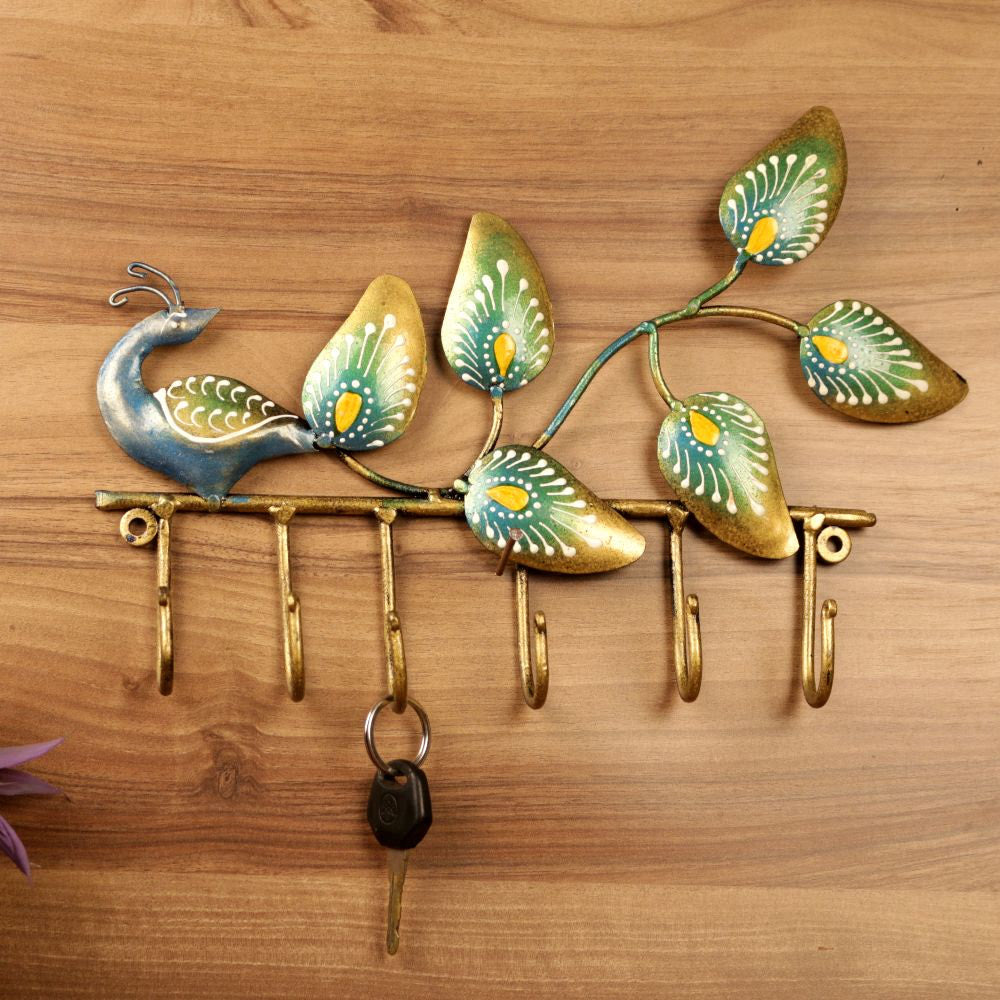 IRON PAINTED WALL PEACOCK 6 HOOK