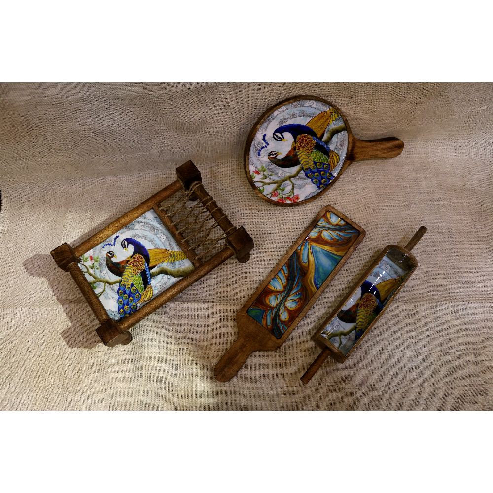 WOODEN KHATIYA PLATTER SET 4 PCS