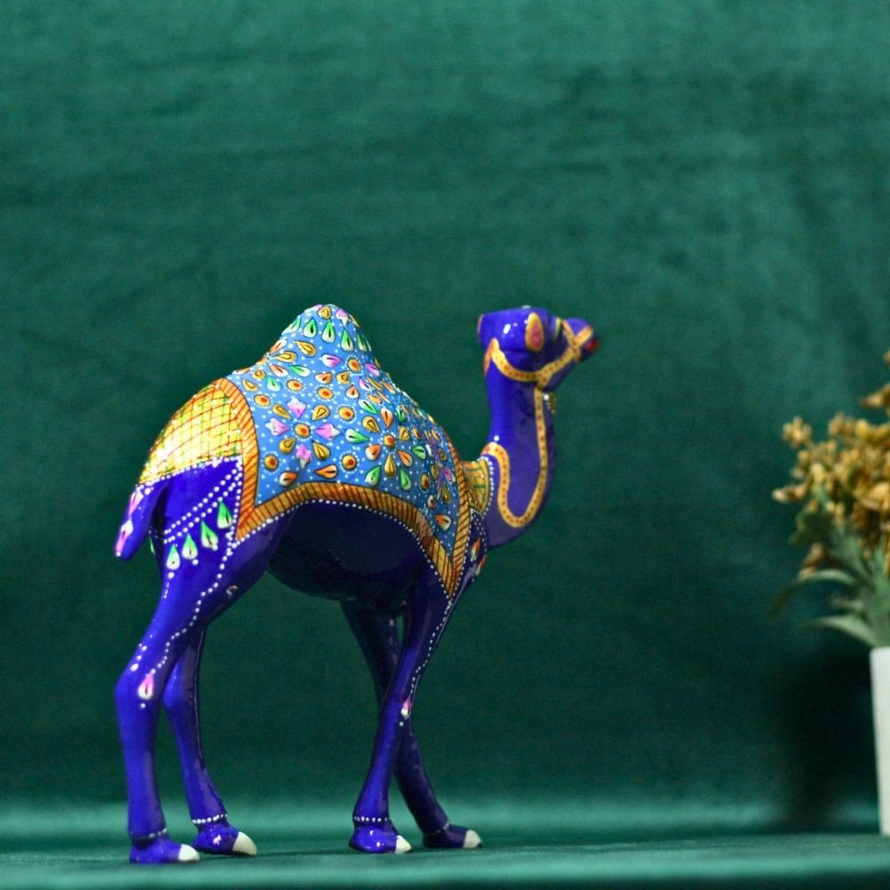 Metal Meenakari Camel Figurine 8" — Handcrafted Enamel Art Showpiece