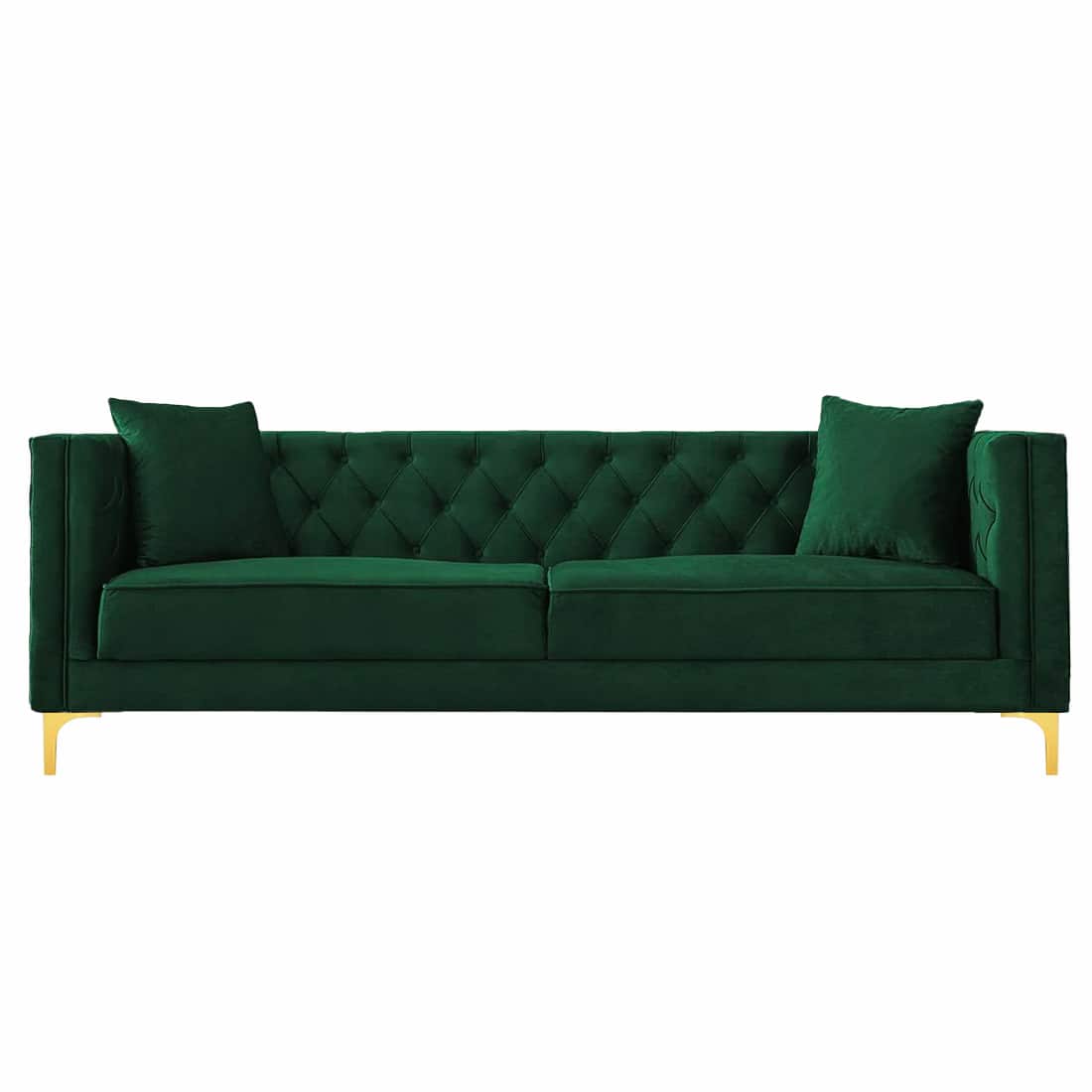 Luxury 3-Seater Green Tufted Upholstered Sofa with Gold Legs
