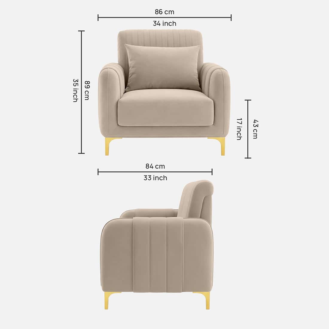 Modern Accent Chair with Channel-Tufted Back & Metal Legs