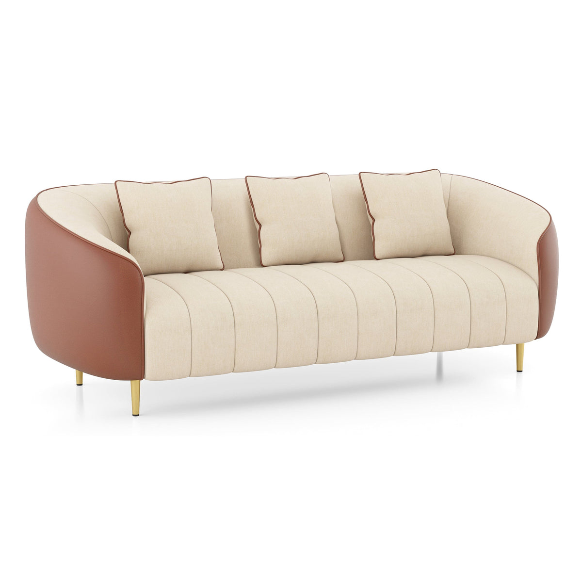 Modern Channel Tufted 3-Seater Sofa with Quilted Arms - Shivora Crafts